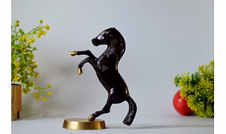 Brass Black Horse with Uplifted Legs Standing Horse Tableware Showpiece