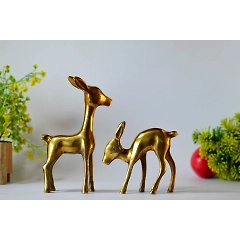 Brass Standing Deer Pair Statue