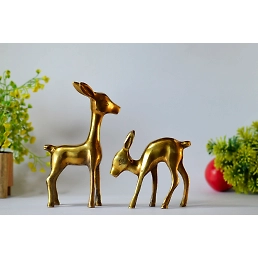 Brass Standing Deer Pair Statue