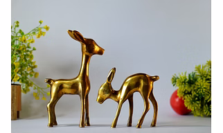 Brass Standing Deer Pair Statue