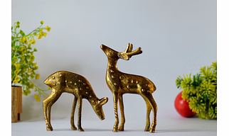 Brass Standing Deer Pair Statue