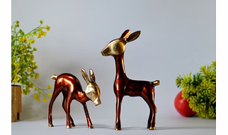 Brass Standing Deer Pair Statue