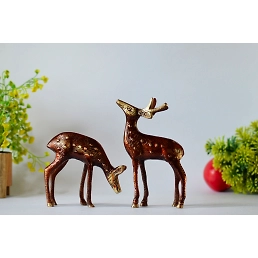 Brass Standing Deer Pair Statue
