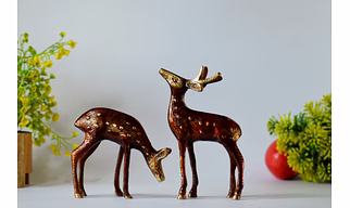 Brass Standing Deer Pair Statue