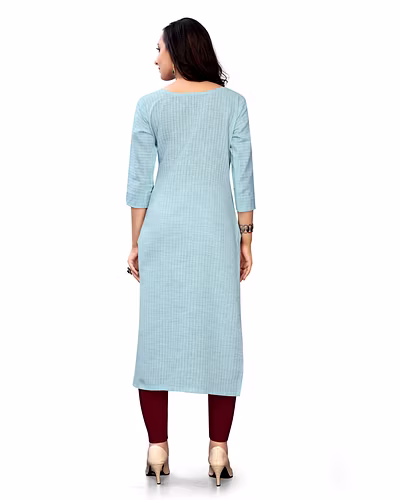 Voolka Sky Blue Cotton Hand Embroidered Kurti-1