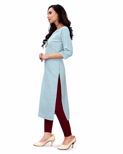 Voolka Sky Blue Cotton Hand Embroidered Kurti-3