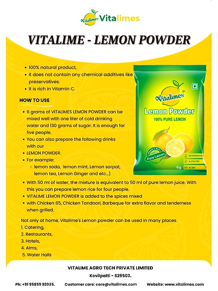 Vitalime Lemon Drink Powder | All Natural freeze Dried lemon juice powder| 100% Water Soluble | Best for Flavoring,5g(Pack of 24)-9