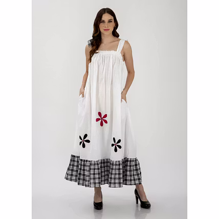 COTTON LONG DRESS WITH PATCHWORK-12378825