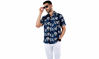 Dabu Indigo flower handblock print cotton shirt half sleeves