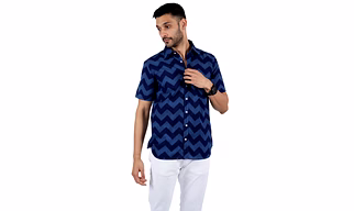 Blue color Chevron print cotton shirt half sleeves