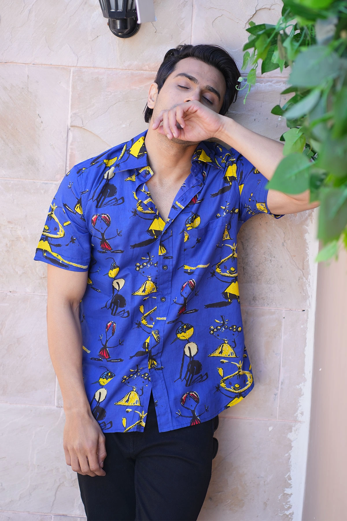 Dark Blue funky print cotton shirt half sleeves-2