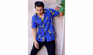 Dark Blue funky print cotton shirt half sleeves