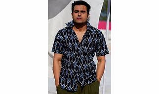 Grey Black Ikkat print cotton shirt half sleeves