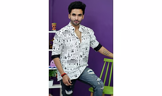 White color Tribal print cotton trendy short kurta for summers 3/4th sleeves casual party holiday ethnic wear