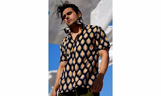 Black color Yellow Paan print cotton shirt half sleeves