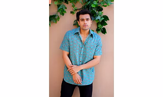 Blue color Scooter print cotton shirt half sleeves