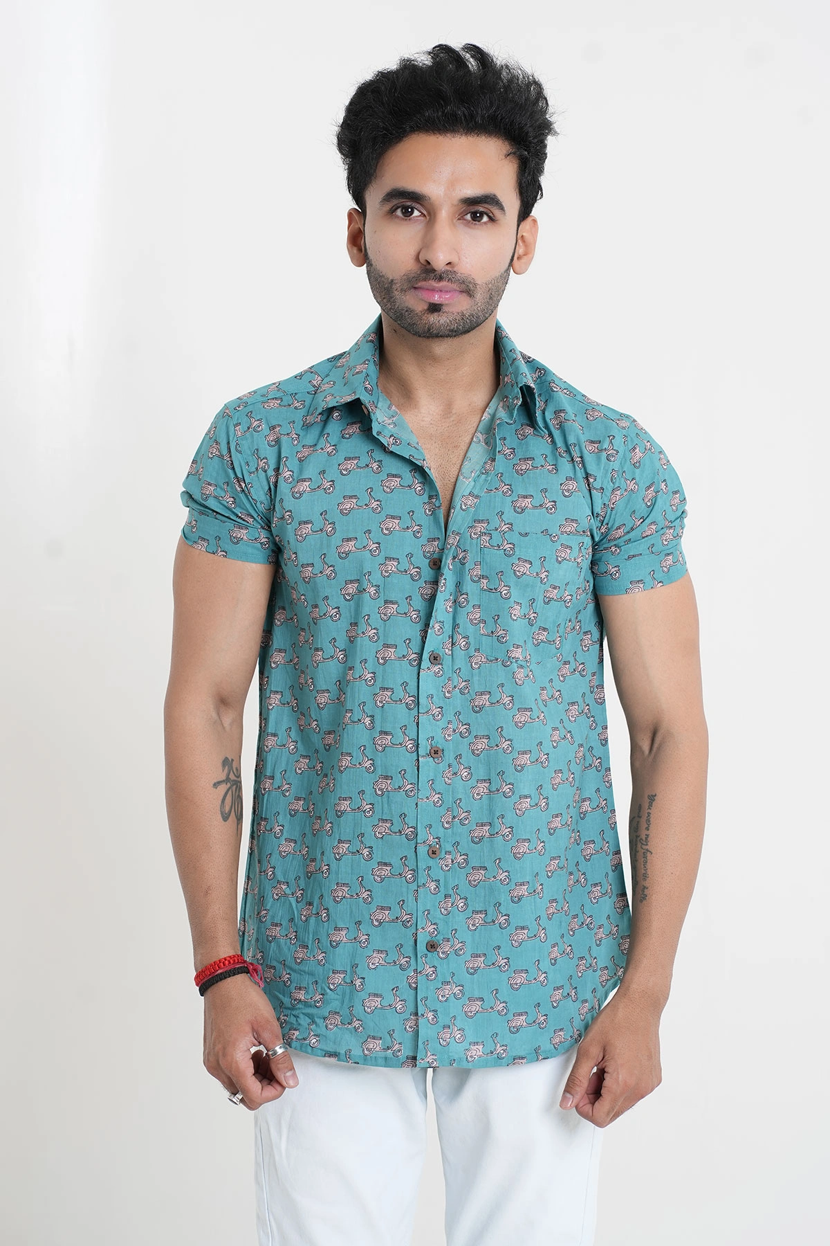 Blue color Scooter print cotton shirt half sleeves-3