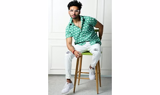 Green Color Shirt with Lotus print half sleeves cotton