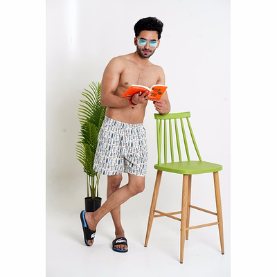 off white color funky fish print cotton boxers shorts
