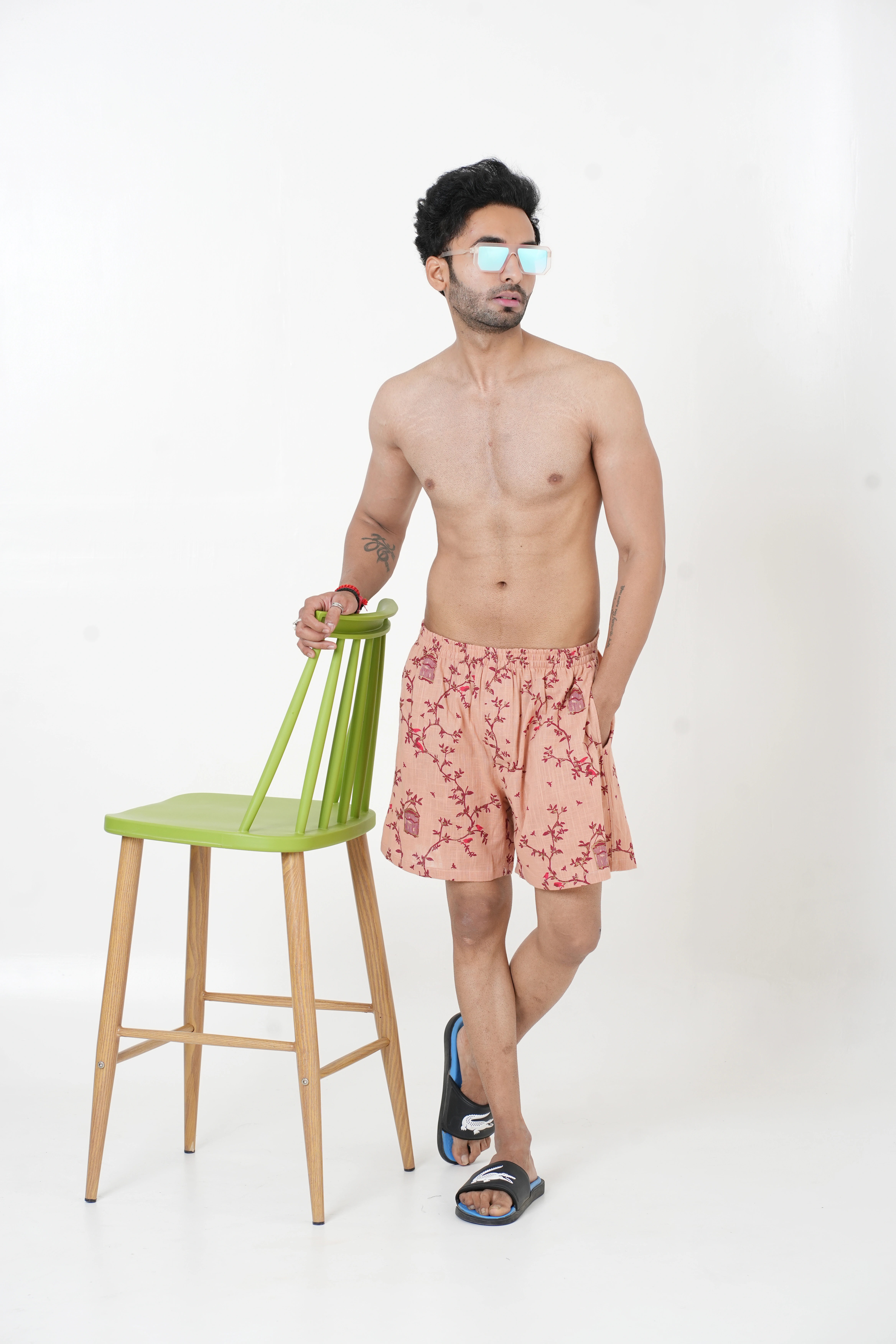 Onion color Bird Cage print cotton Boxers shorts-6