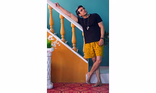 Mustard Yellow color printed cotton Boxers shorts