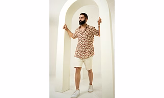 Mud color shirt Maroon Leaf print half sleeves Cotton shirt