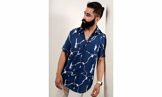 Blue color shirt Random print half sleeves Cotton shirt