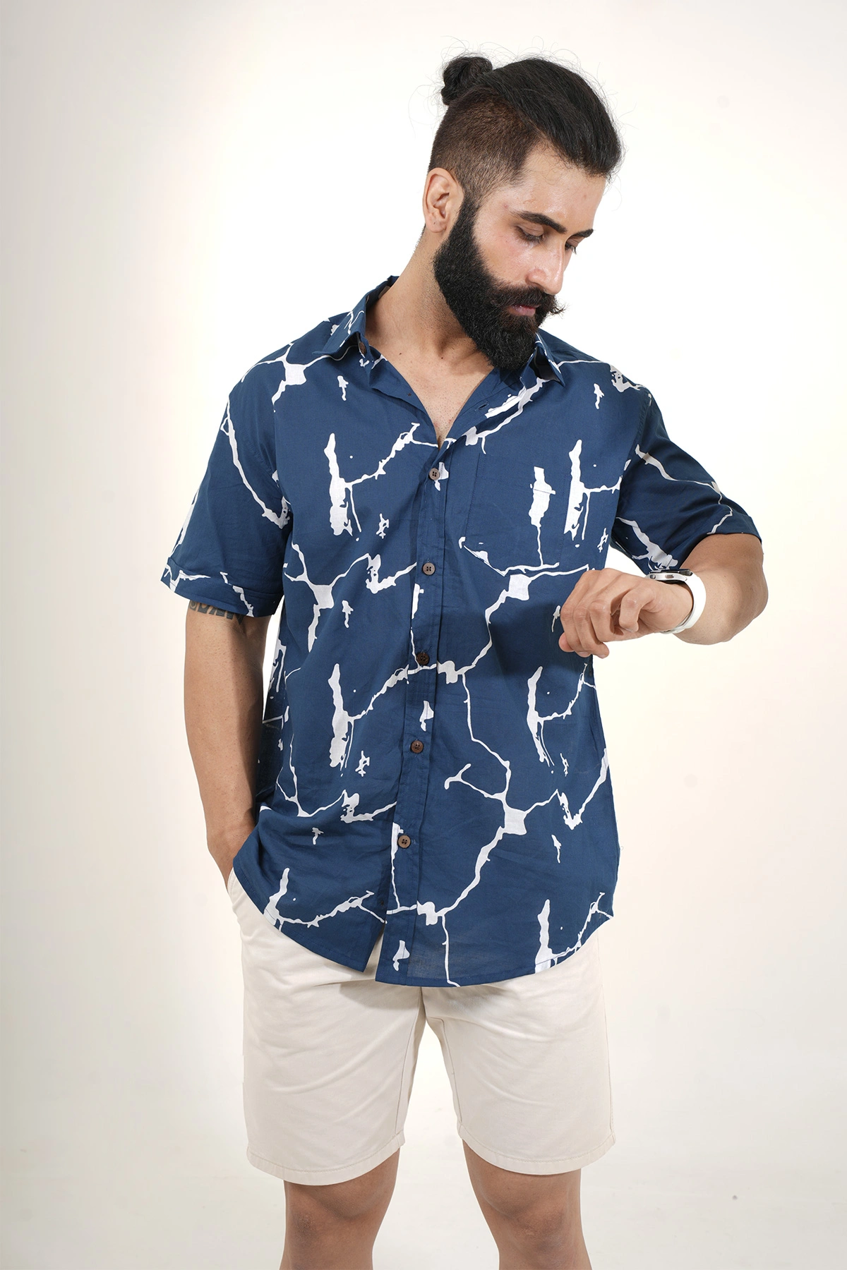 Blue color shirt Random print half sleeves Cotton shirt-4