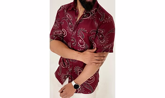 Maroon color shirt Paisley print half sleeves Cotton shirt