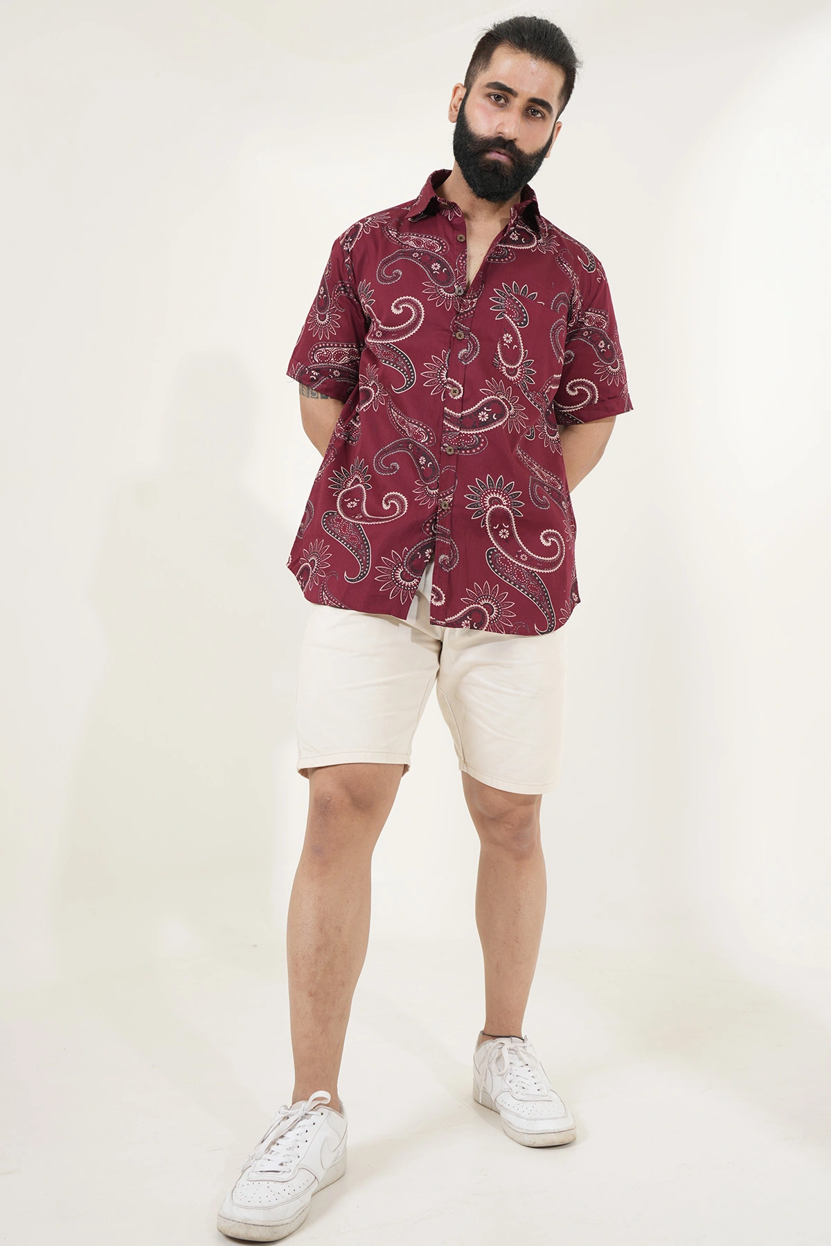 Maroon color shirt Paisley print half sleeves Cotton shirt-1