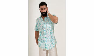 White color shirt sky blue  Paisley print half sleeves Cotton shirt