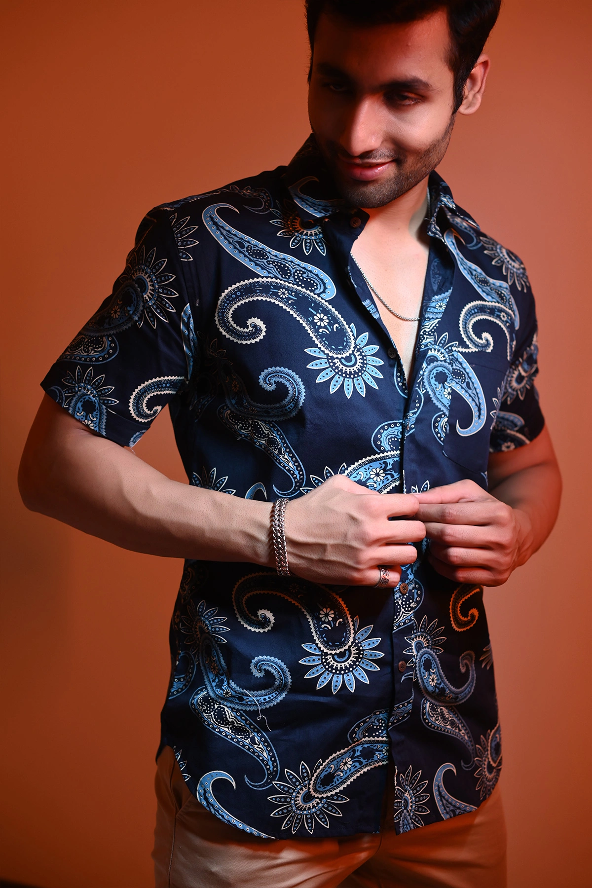 Blue color shirt Paisley print half sleeves Cotton shirt-1