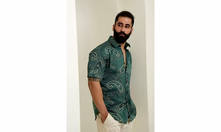 English Green color shirt Paisley print half sleeves Cotton shirt