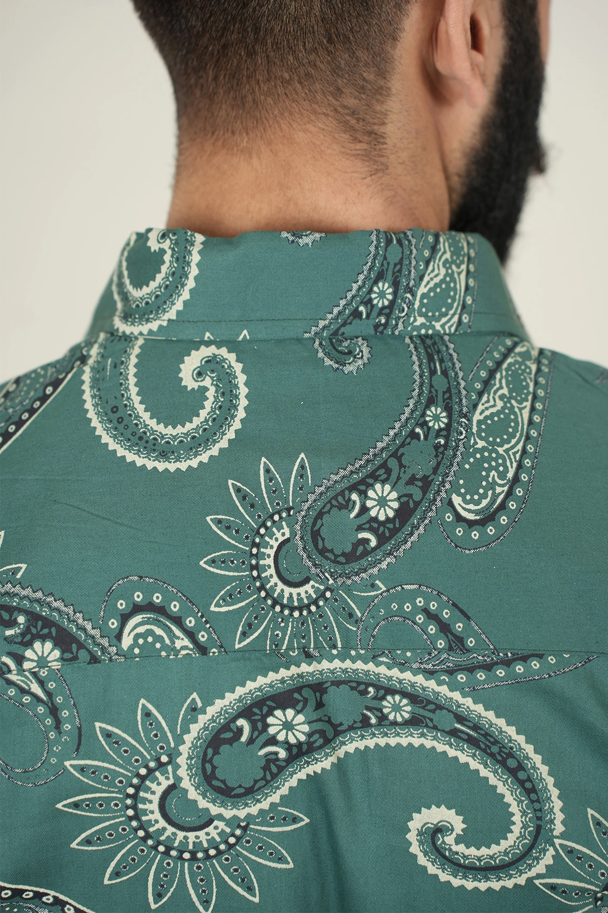 English Green color shirt Paisley print half sleeves Cotton shirt-2