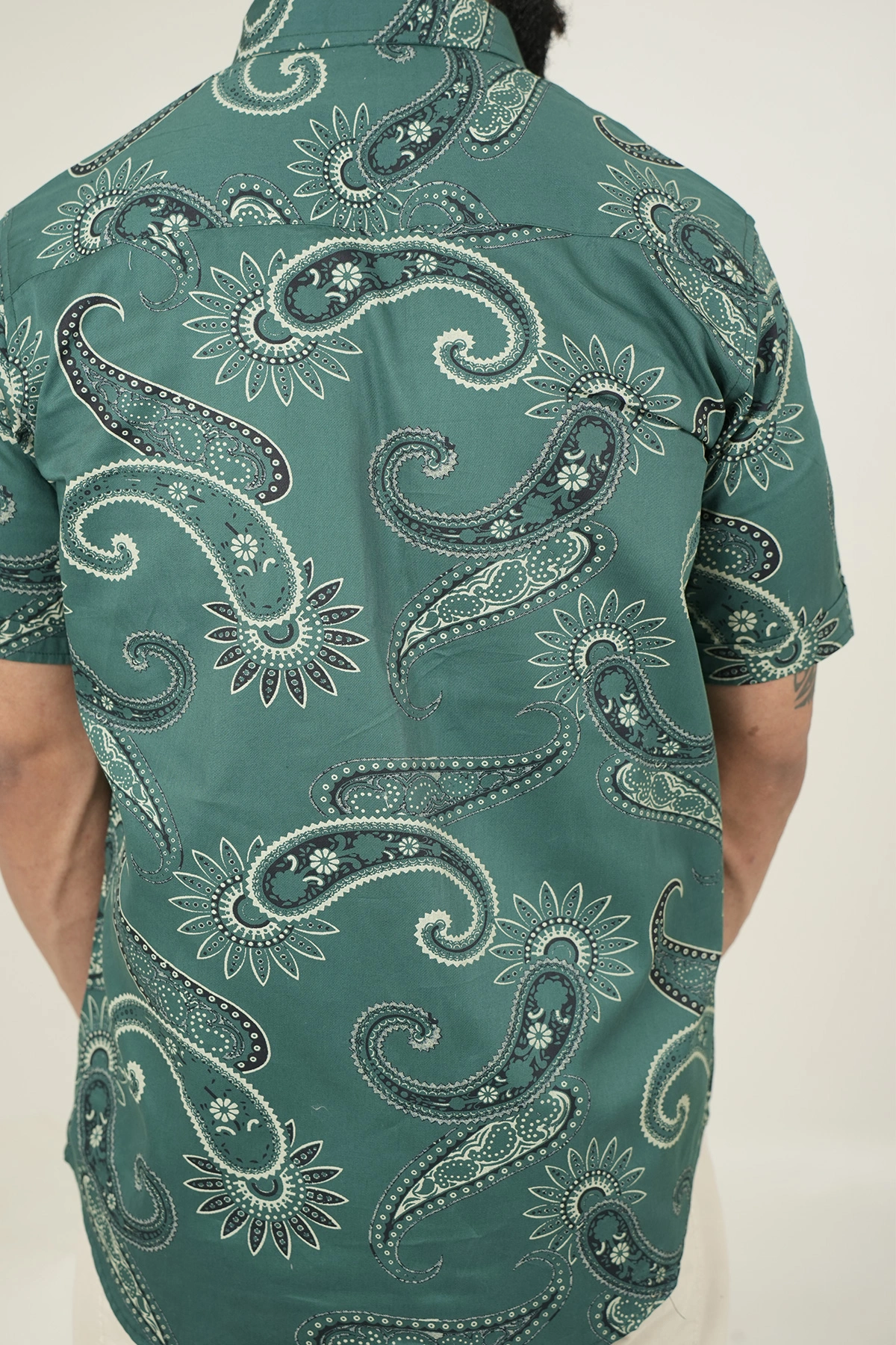 English Green color shirt Paisley print half sleeves Cotton shirt-3