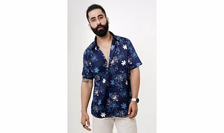 Blue color shirt Flowers print half sleeves Cotton shirt
