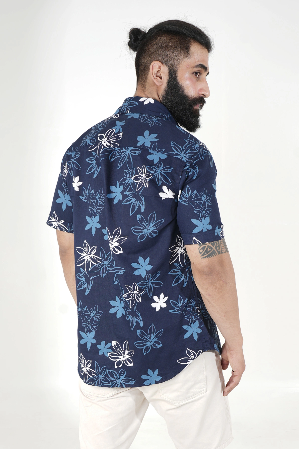 Blue color shirt Flowers print half sleeves Cotton shirt-2