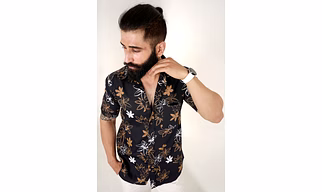 Black color shirt Flowers print half sleeves Cotton shirt