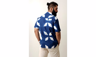 Blue Color Tie & Dye Flower handmade half sleeves cotton shirt