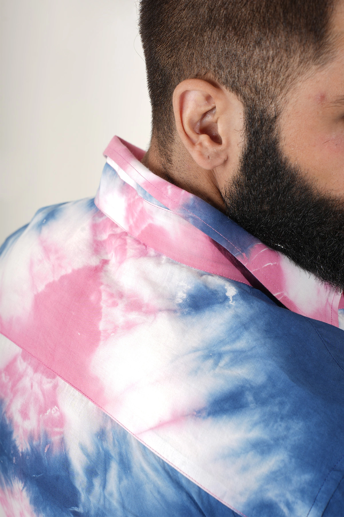 Pink and Blue color shirt Tie N Dye handmade half sleeves Cotton shirt-2