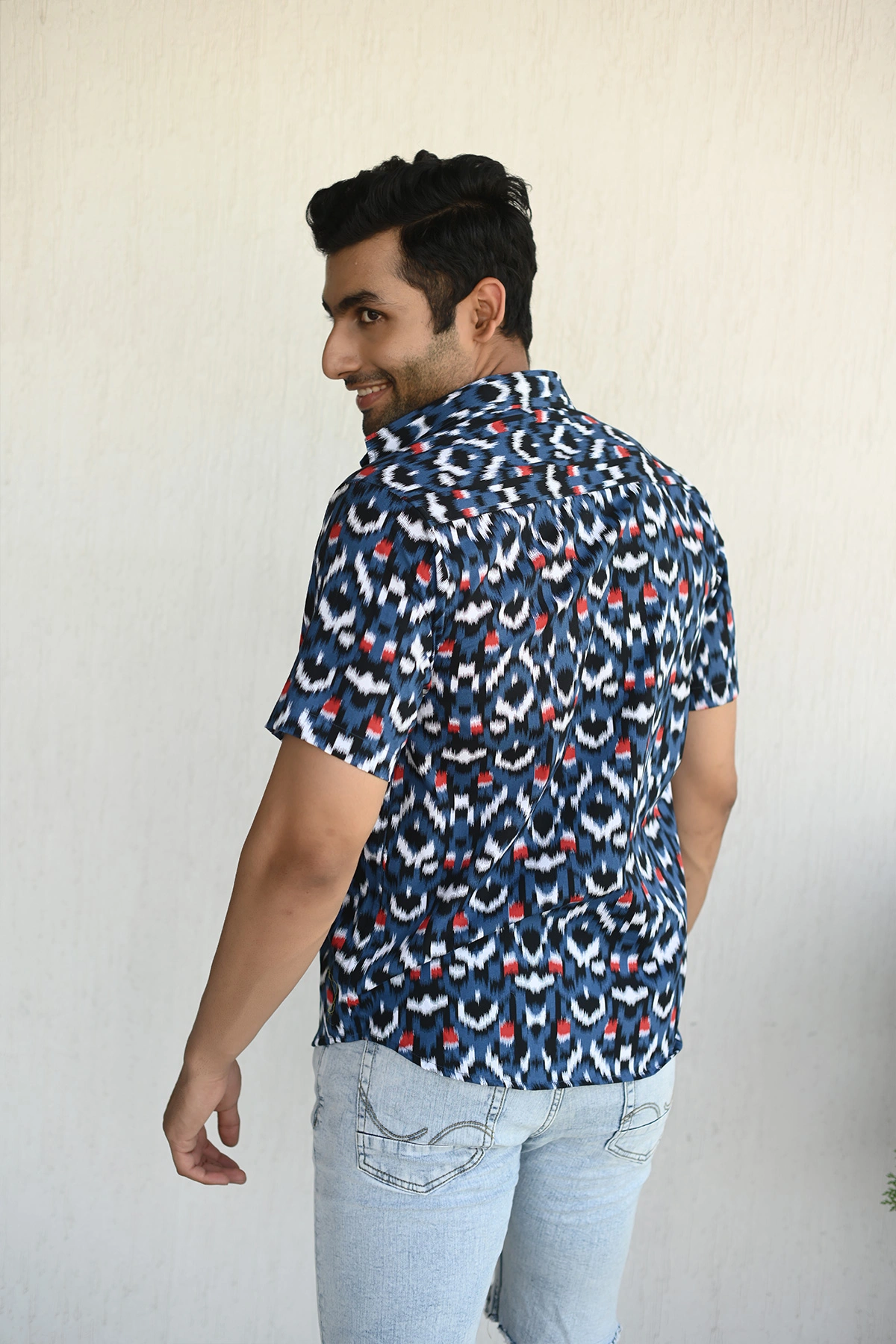 Blue Ikkat  print cotton shirt half sleeves-2