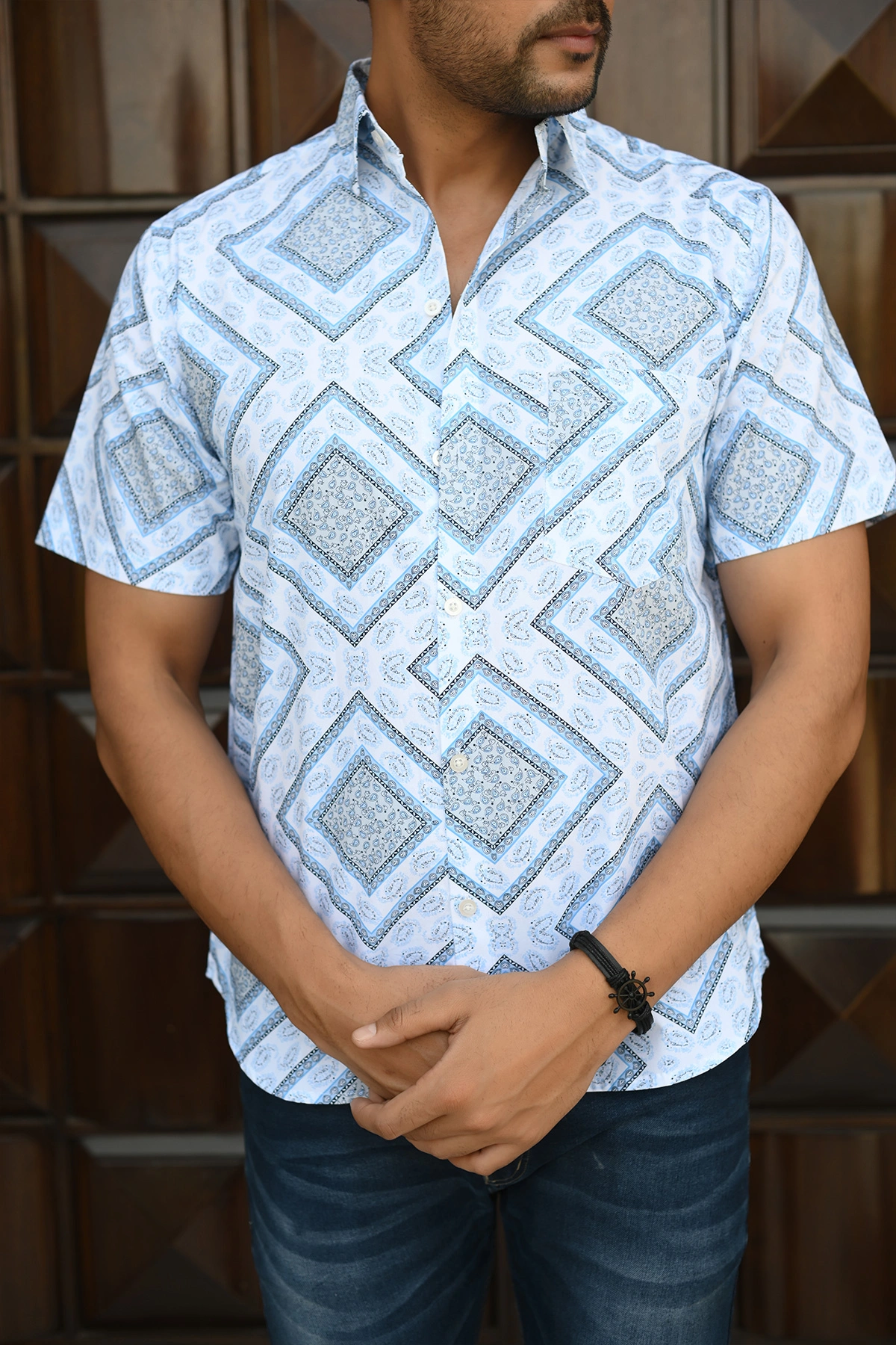 Square paisley  print cotton shirt half sleeves-3