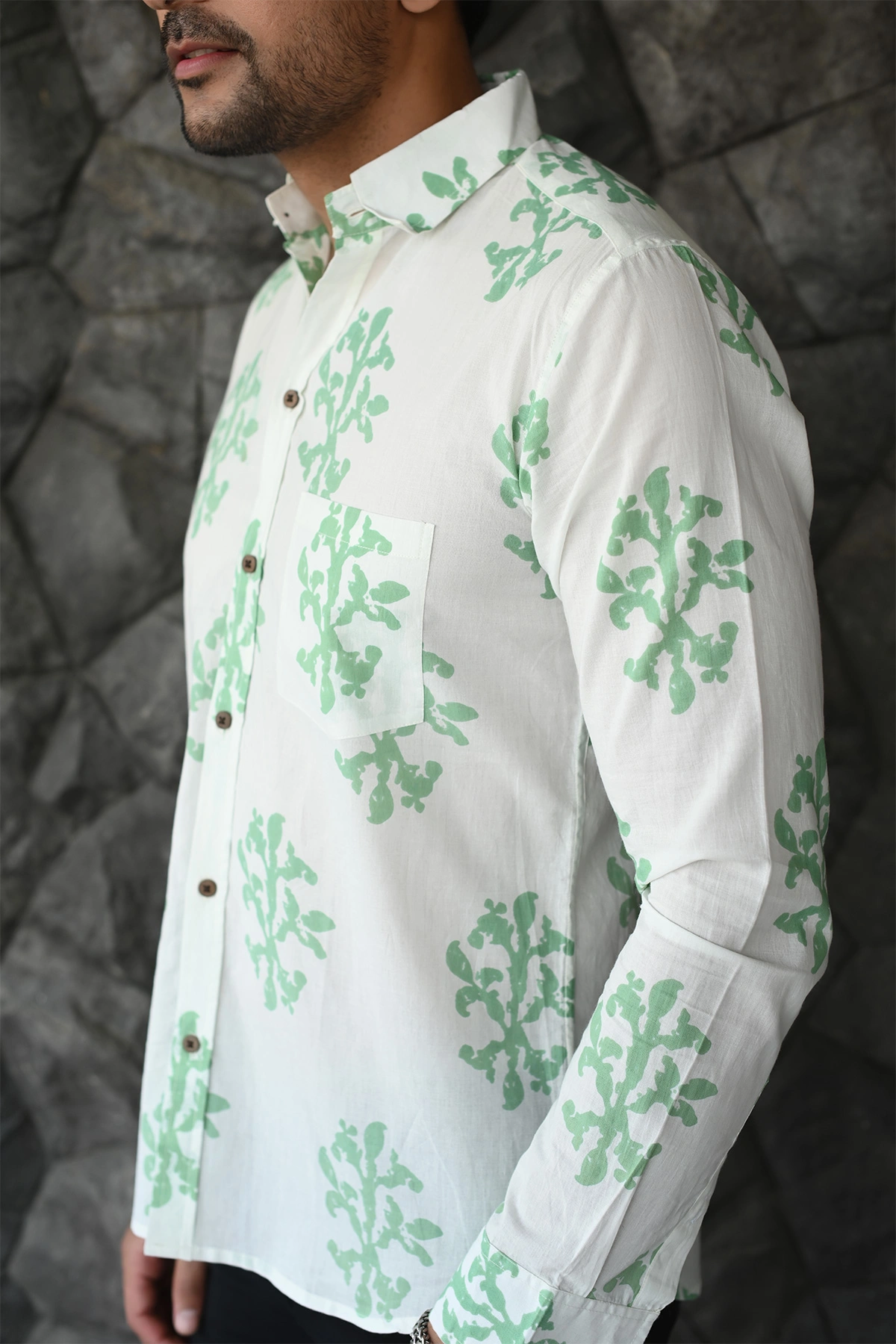 White Motif  print cotton shirt full sleeves-1