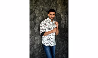 White color Red tribal print 3/4th sleeves Cotton short Kurta