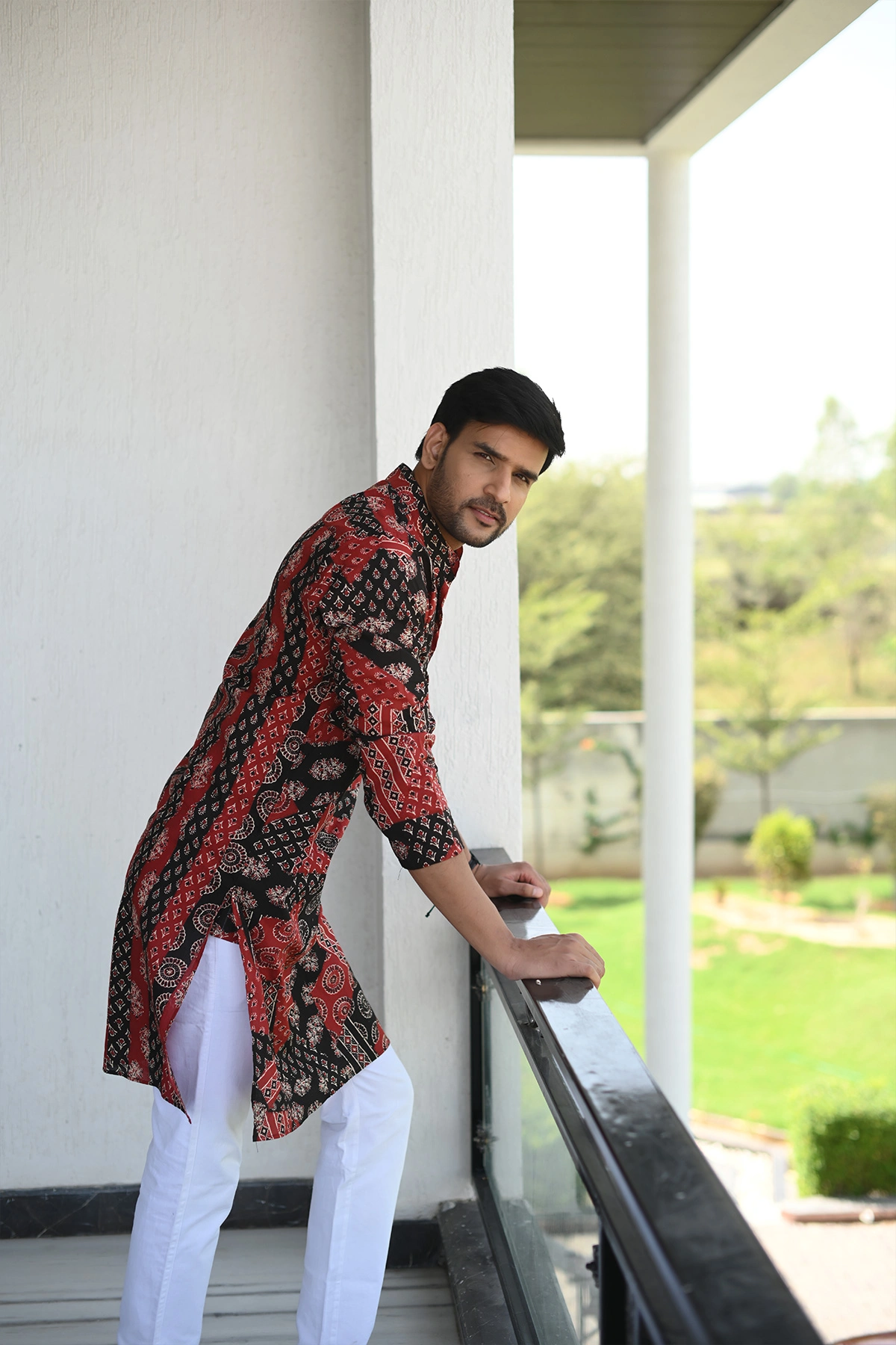 Crazy Red &amp; Black print designer full sleeves pure Cotton Long Kurta-12404042