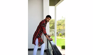 Crazy Red & Black print designer full sleeves pure Cotton Long Kurta