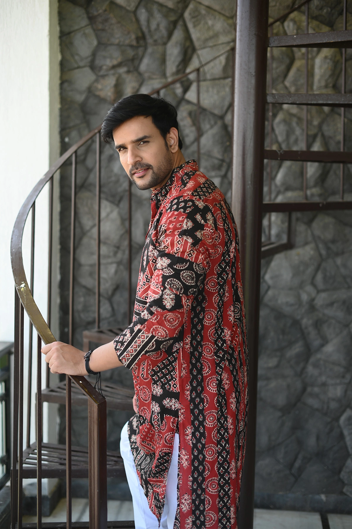 Crazy Red &amp; Black print designer full sleeves pure Cotton Long Kurta-3