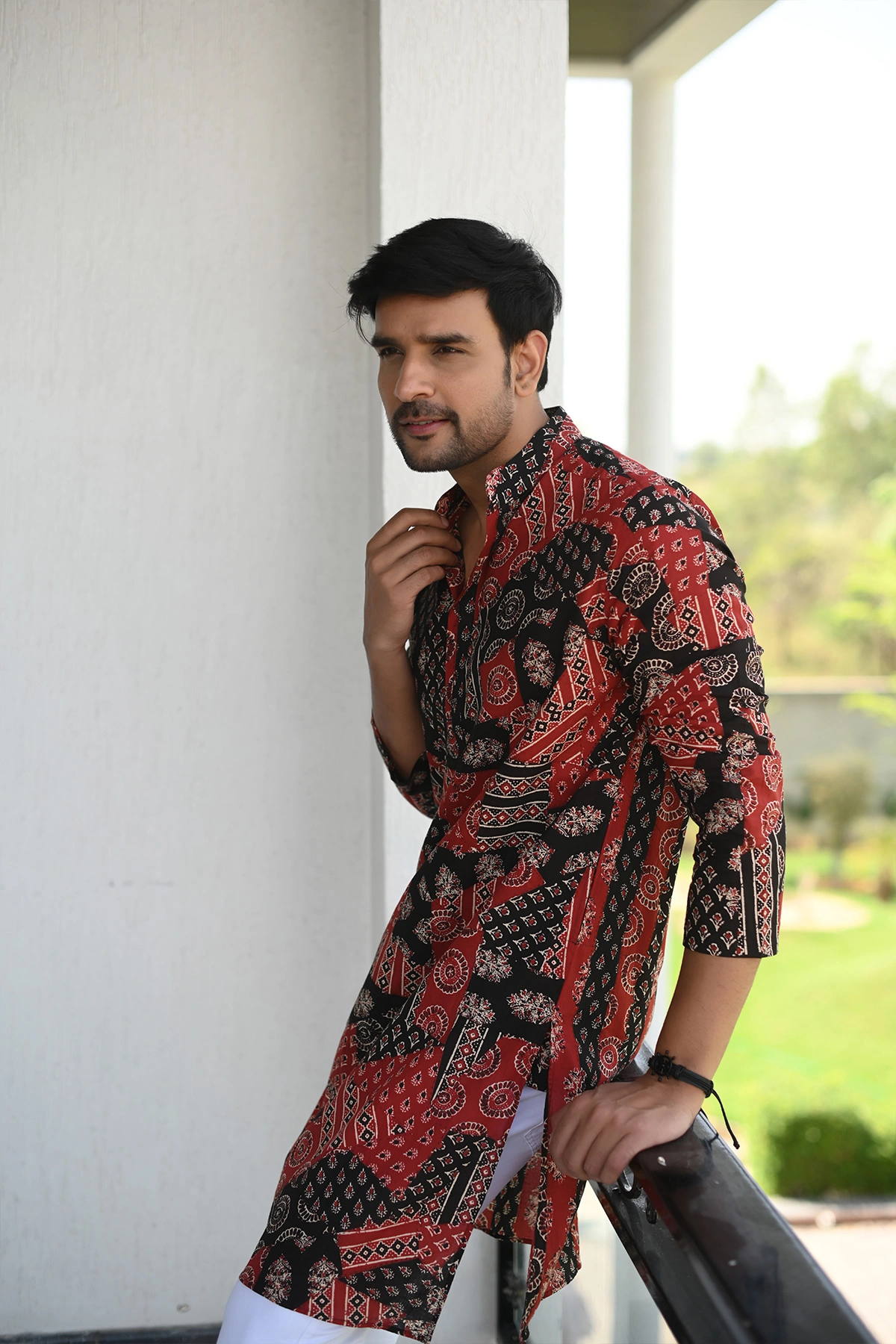 Crazy Red &amp; Black print designer full sleeves pure Cotton Long Kurta-4