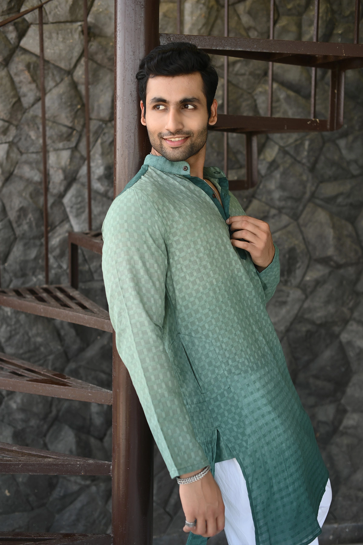 Green Ombre color Tie &amp; Dye designer full sleeves pure Cotton Long Kurta-12404050