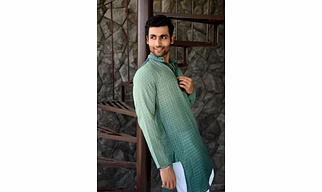 Green Ombre color Tie & Dye designer full sleeves pure Cotton Long Kurta